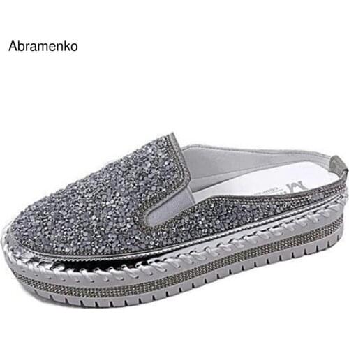Rhinestone Women Slippers Summer Shoes Crystal Diamond Bling Beach Slides Sandals Casual Slip On Zapatillas Mujer Size 35-40