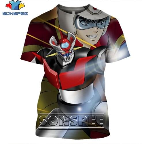 SONSPEE 3D Print Mazinger Z Mens T Shirt Hip Hop Fashion Japan Streetwear Casual Cartoon Robot Anime knight Tees Tops Shirt