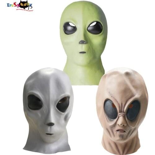 Eraspooky Scary Realistic Alien Costume Mask Halloween Costume For Adult Men Full Face Latex Masks Carnival Party Props