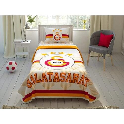 TAC 100% Cotton Single Size 3 pieces Pique Coverlet Set with Licensed Characters for Children and Teenagers- Galatasaray Striped