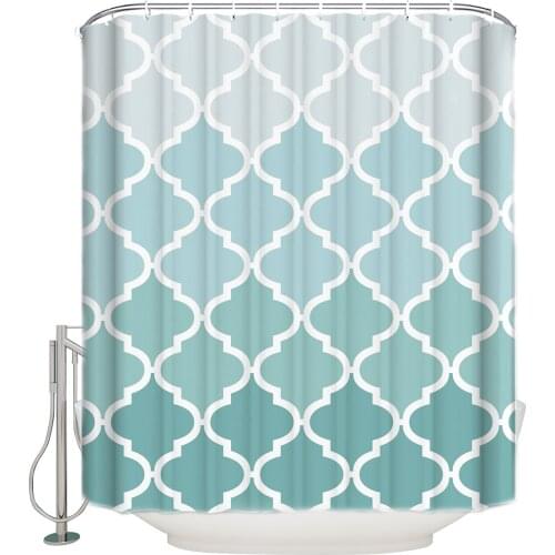 Geometric Blue Green Gradient Turquoise Shower Curtain Waterproof Polyester Fabric Shower Curtains for Bathroom Decor