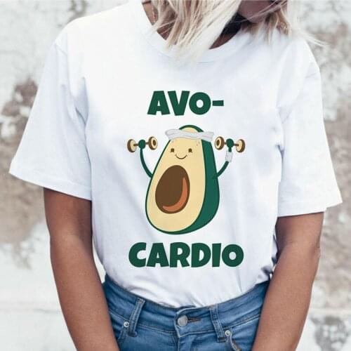 Maycaur New Women T-Shirts Summer Cute Avocado Printed Tops Tees Female T-shirt Short Sleeve White Tshirt for Lady Casual Tops