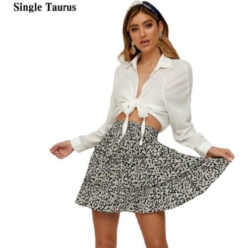 2021 Summer Skirts Womens High Waist Ruffles A Line Mini Skirts Preppy England Casual Beach Seaside Print Falda Mujer Saia