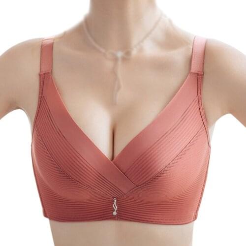 Ladies' Elegant Gather Sexy Bra No Steel Ring Stripes Solid Color Upper Thin Thick Bottom Homewear Bras Slimming Bras