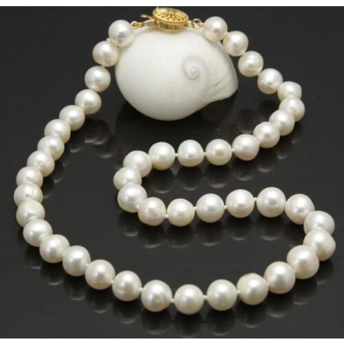 Natural Color Nobility Woman'9-10mm WHITE Fresh water akoya pearl necklace silve