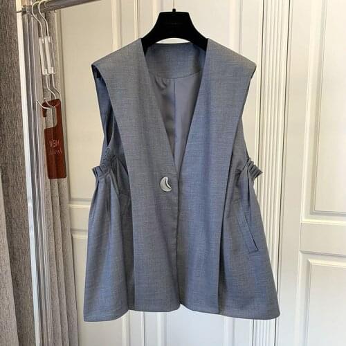 Pea Buckle 2021 New Korean Design Summer Shirt Casual Pleated A-Shaped Suit Vest Wild Women Waistcoat Sleeveless Jacket zH1511