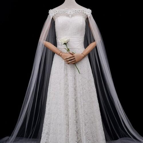 ZMG04T Womens Long Capes for Wedding Lace Flower Chiffon Bridal Shawls Wraps for Formal Party Evening Wrap Shawl Womens cape