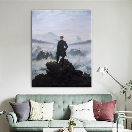Famous Canvas Paintings Reproductions Wanderer Above the Sea of Fog Artistic Canvas Posters and Prints,Living Room Wall Pictures