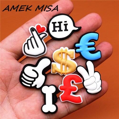 1pcs Shoe Charms Bone PVC Croc Accessories Decorations Dollar Euro Franc Sign Gesture JIBZ Charm Buckle for Kids Party Xmas Gift