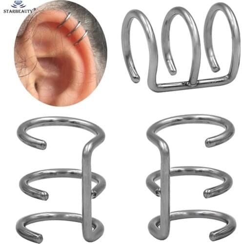 2pcs Triple C Helix Piercing Oreja Fake Earrings Non-pierced Ear Cuff Clip on Earrings Fake Piercing Ear Faux Piercings Jewelry