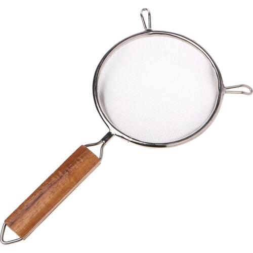 2020 New Stainless Steel Double Mesh Strainer Colander Sieve Sifter Wooden Handle 5 Size