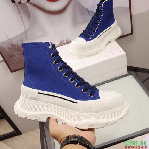 2021 Fashion Brand Canvas Shoes Female Round Toe High Bang Lace 5CM Thick Bottom Increased Alexander Sneakers zapatos de mujer
