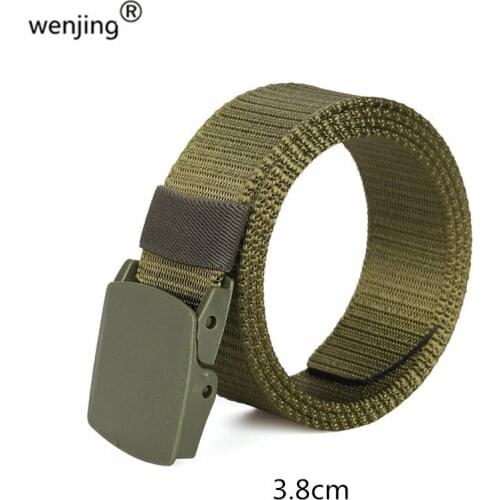 3.8cm Wide unisex travel Prevent allergy non metal polyformaldehyde no need airport take off camo Nylon 130cm belt