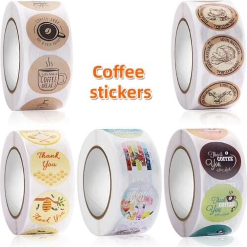 500pcs Bread & Coffee Stickers Round Thank You Sticker Label for Coffee shop, Milk tea cup, Bottles,Baked Goods Packing,Business