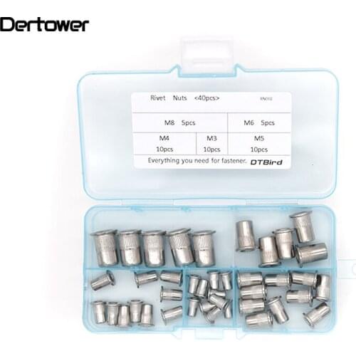 80Pcs/Box M3 M4 M5 M6 M8 304 Stainless Steel Rivnut Flat Head Threaded Rivet Insert Nutsert Cap Rivet Nut Assortment Kit RN002