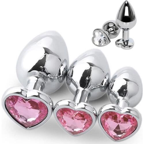 3 Size Anal Plug Heart Stainless Steel Crystal Anal Plug Removable Butt Plug Stimulator Anal Sex Toys Prostate Massager Dildo