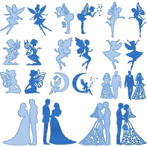 Valentine'Day Bride Groom Moon Flower Fairy Metal Cutting Dies Crafts Wedding Invitation Card Making Scrapbooking Stencil 2021