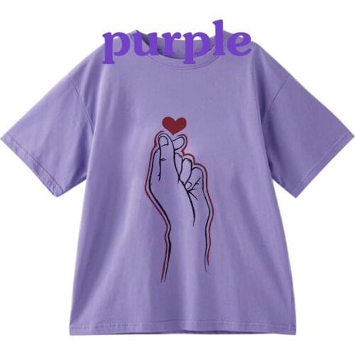 Kids T Shirts Summer Boys Girls Short Sleeve Love You Gesture Printing Baby Toddler Children Tops Tees Purple New 2021 Clothing