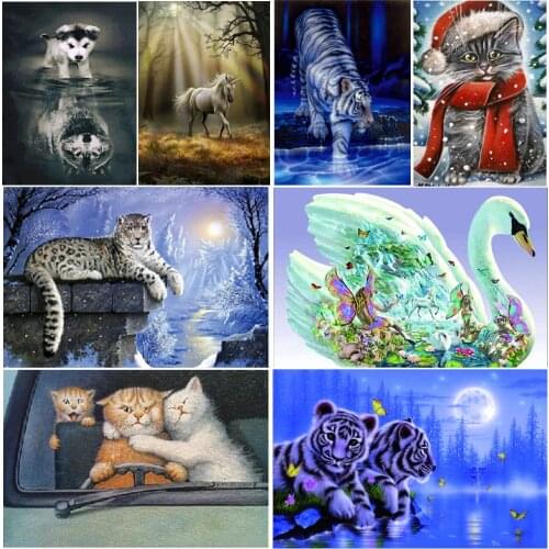 DIY Diamond Painting 5D Animal Tiger Cat Dog Part Diamond Embroidery Mosaic Painting Ornament Birthday Christmas Gift