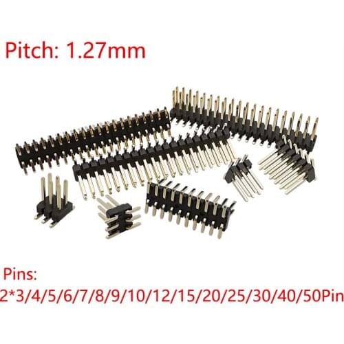 10Pcs 1.27 mm Double Row Male Pin Header Connector Strip 2*3/4/5/6/7/8/10/12/15/20/40/50 Pin SMD SMT 1.27mm Pinheader Socket