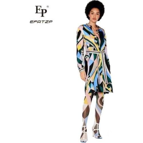 [EFATZP] New Womens Geometric Print Casual Fashion Long Sleeve beautiful elastic knitted Cardigan Dress