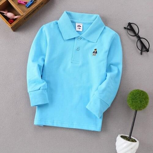 Polo Tee For Boy Spring Autumn Long Sleeve Clothes Childrens Lapel Shirt Embroidery Costum Boys Polo Brand Blue Shirts Outfit