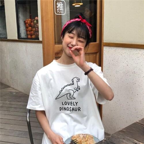 New lovely dinosaur print ins cotton t shirt for woman brand short sleeve shirt Harajuku Graphic Tees Hipster Tumblr Cozy tops