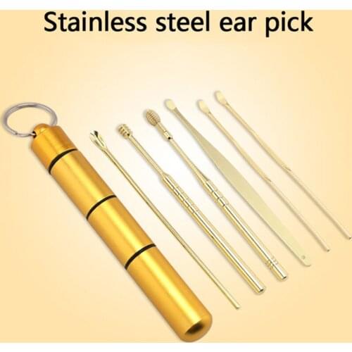 6 Pcs/Set Stainless Steel Spiral Ear Pick Spoon Ear Wax Removal Cleaner Multifunction Portable Ear Pick Ear Care Beauty Tools