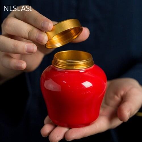 Small Solid Color Ceramics Tea Caddy Portable Travel Tea Boxes Sealed Tea Jar Coffee Canister Spice Organizer Candy Storage Tank