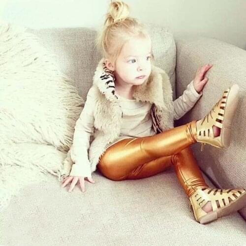 Hot Fashion Baby Girl Metallic Shiny Skinny Pants Leggings Casual Cool Pants Cropped Pants Children Clothes