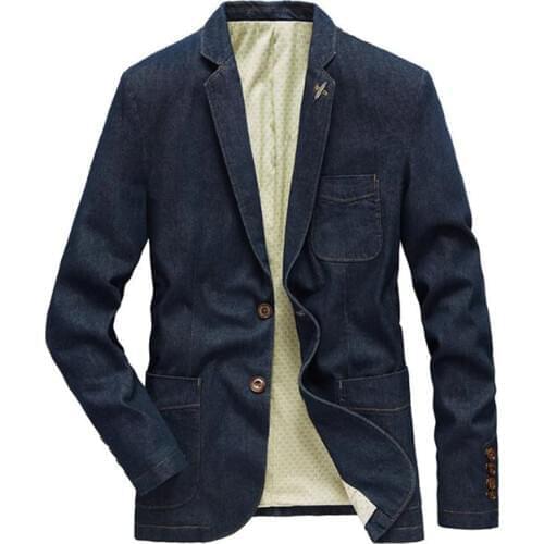 Mens Denim Blazer Male Jacket Coat Autumn Winter Slim Fat Cotton Casual Suit Jackets Coat Men Blazer Masculino 3XL 4XL