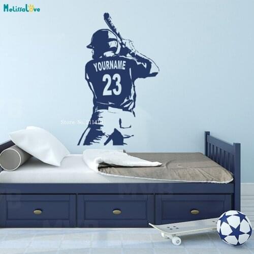 Custom Name and Number Baseball Wall sticker Ready to Hit the Ball Personalized Home Decor For Kids Boy Room Art Murals YT926