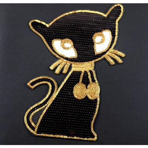 Name Logo Patch Cat Iron Ons Patches Bulk for Clothing Black Sequin Accessories Stickers for Clothes Large Badge Free Shipping