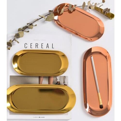 Nordic Gold Oval Tray, Stainless Steel Jewelry Tray Storage Dish, Snack Plates for Kitchen, Bathroom Storage Tray