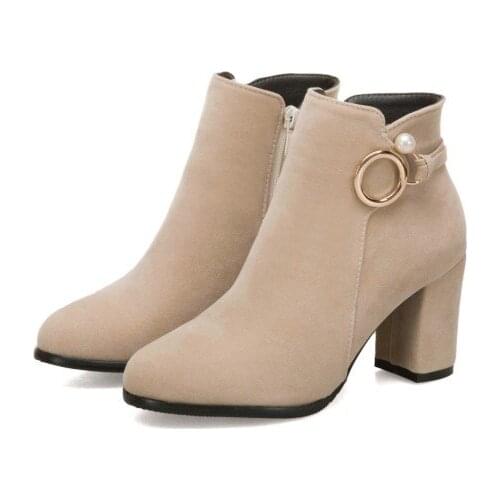 Big Size Shoe Tip Side Zipper Cattle Leather Turning Leisure High-heeled Womens Boots