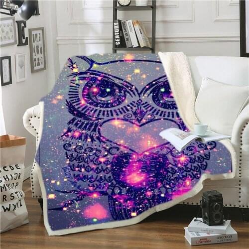 Purple Owl Printed Blanket Cartoon Child Soft Warm Blanket Adult Weighted Blanket 3D-printed Home Textile Sofa Blanket
