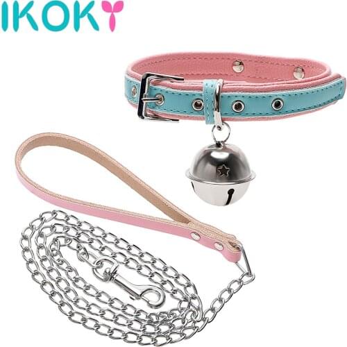 IKOKY Slave Collar Dog Bells Neck Belt SM Bondage Sex Toys for Couples PU Leather Slave Restraints for Women Bondage Restraints