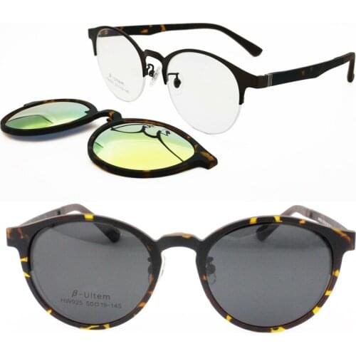 Oval shape metal combined acetate prescription glasses with megnatic clip on removable polarized sunglasses lenses for women