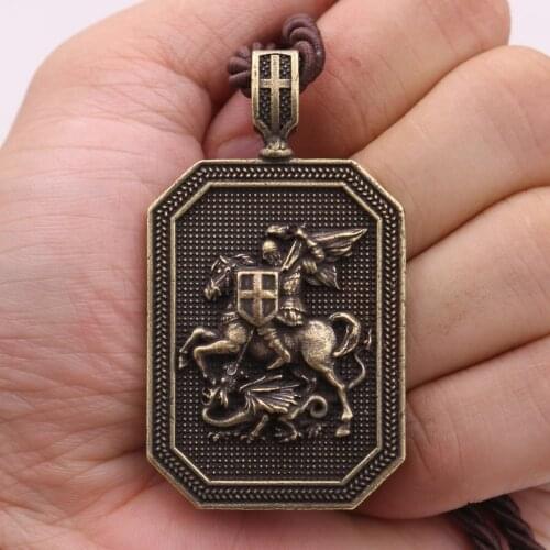 Talisman Jewelry St. George Protect Me Shield and Sword Saint Prayer Religious Necklace Protection Charm Necklace