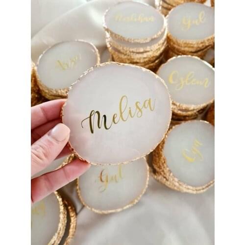 Personalized Gift Place Cards for Wedding Gold Resin Name Cards Custom Gold Name Coaster Bridesmaid Gift Jewelry Plate Slice