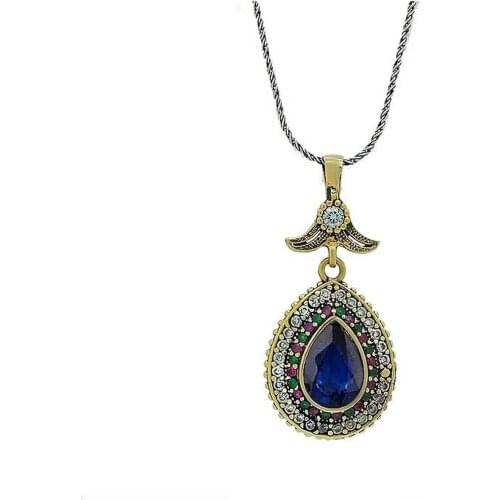 Blue Sapphire Cubic Zirconia Silver Drop Necklace Hurrem Sultan Authentic Amulets