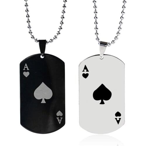 316 Stainless Steel Black Silver Spade A Pendant Army Card Dog Tags Las Vegas Poker Card Gambler Necklace Lucky Man Jewelry Gift