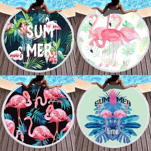 Flamingo Popular Style Tropical Beach Bath Towel Round Sea Blanket Seaside Yoga Carpet Picnic Mat Absorbent Manteau Cover Cloak