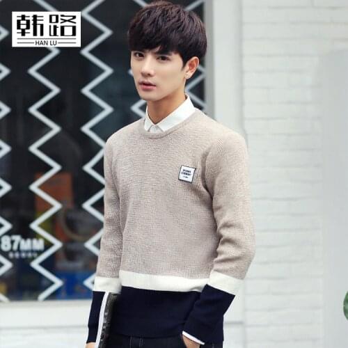 Casual mens sweater Autumn Winter New mens Color stitching O-neck Long sleeve pullover male warm Knitted sweaters Top
