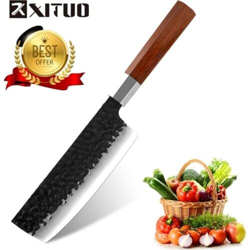 XITUO 6.5" Inch Professional Nakiri Knife Forged High Carbon Steel Very Sharp Cook Knife For Meat Japanese Kitchen Chef Knife