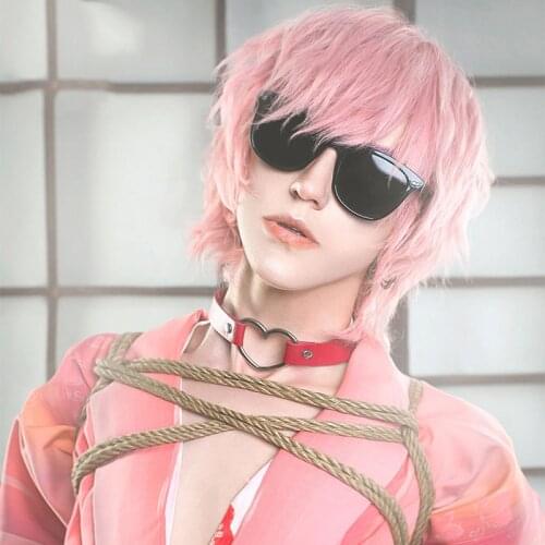 Ayato Yuri Yarichin Bitch Bu Club Pink Curly Wig Cosplay Halloween Role Play+Wig Cap Yarichin Bitch Bu Club Ayato Yuri Cos Hairs