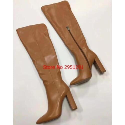Knee High Boots Winter Women Shoes Zipper High Heel Tall Boots Chunky Thick Heel Ladies Boots New Factory Wholesale