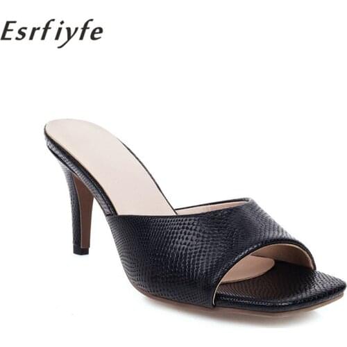 ESRFIYFE 2020 New Arrivals Women Fashion Slippers High Heels Sandals Slides Square Toe Mules Shoes Woman Summer Slides Shoes