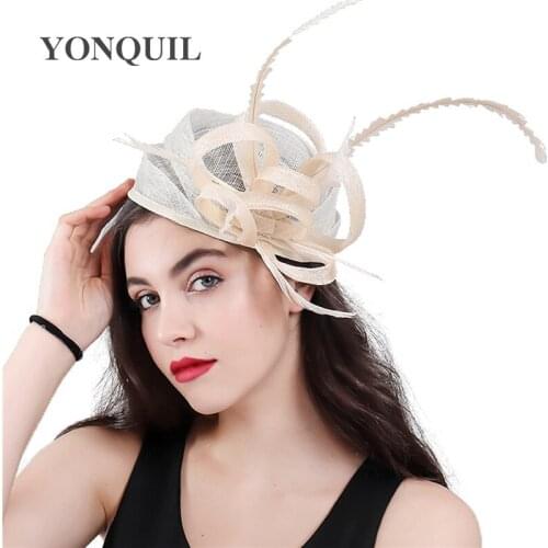 Red Ivory Black Ascot Sinamay Fascinator Wedding Hats Women For Elegant Female Married Hair Clips Fancy Feather Top Pillbox Hats