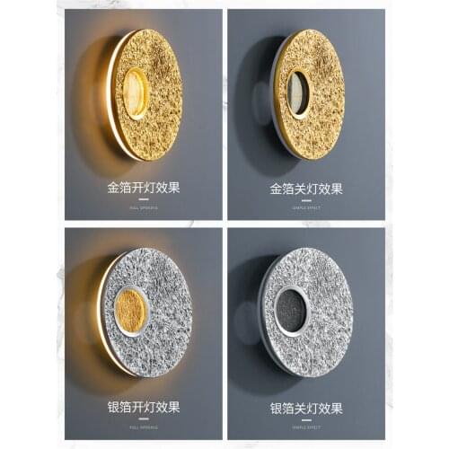 Modern handmade Gold foil round wall lamps luxury LED study bedroom background sconces lights aisle stair bedside decor lighting